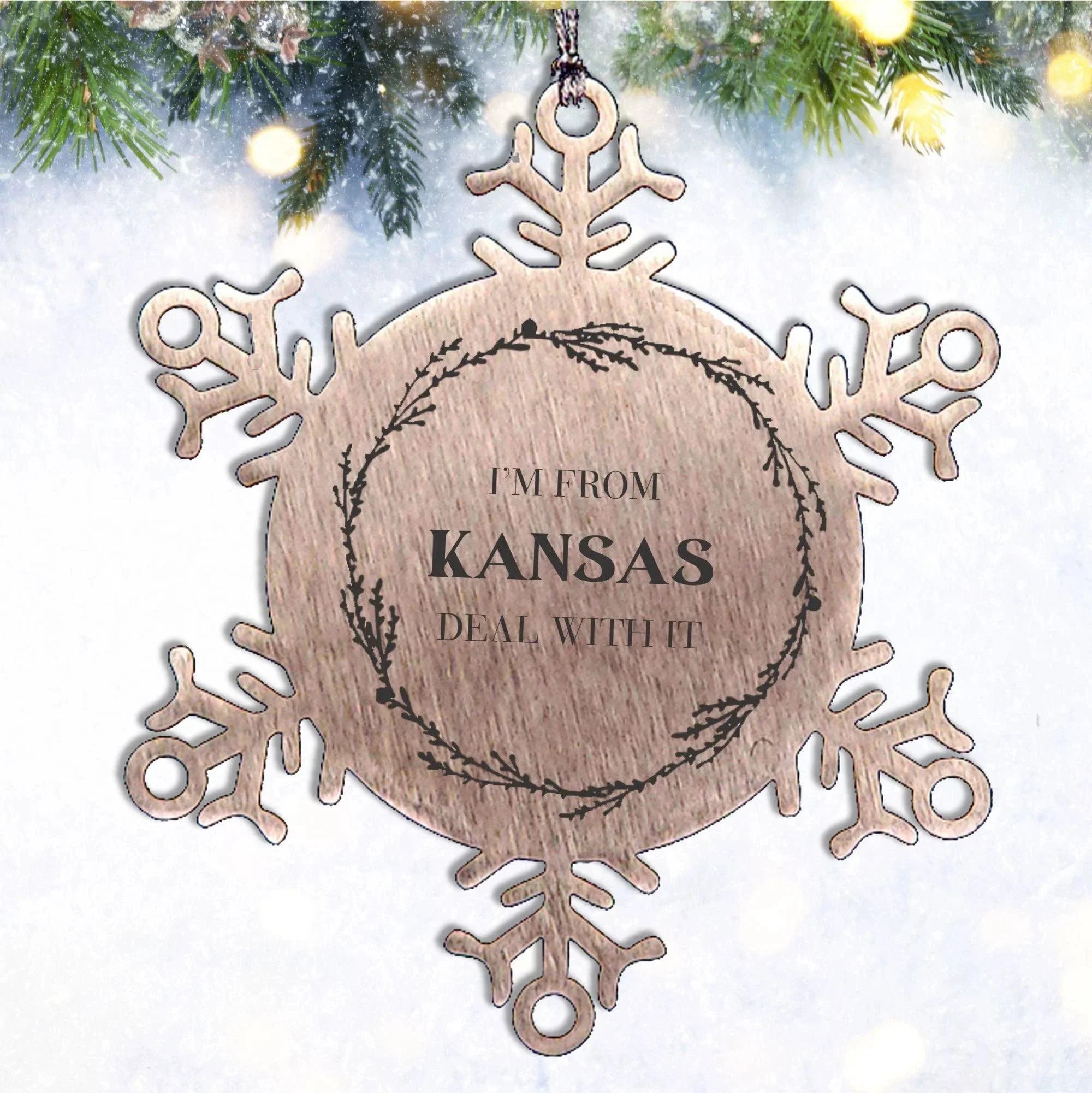 I'm from Kansas, Deal with it, Proud Kansas State Snowflake Ornament Christmas Gifts for Kansas