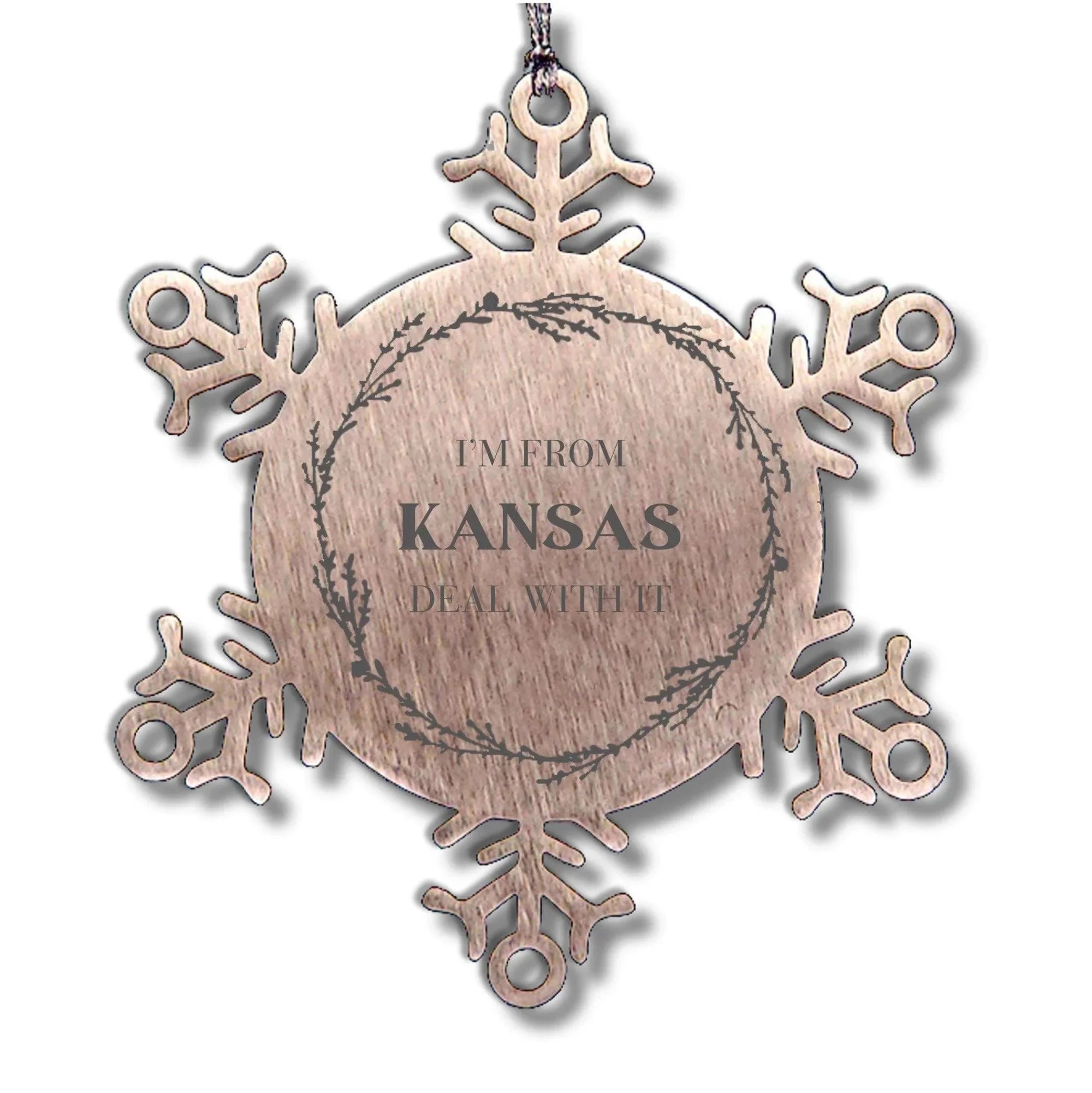 I'm from Kansas, Deal with it, Proud Kansas State Snowflake Ornament Christmas Gifts for Kansas