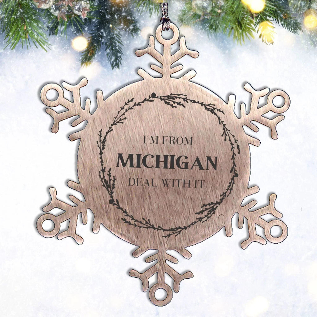 I'm from Michigan, Deal with it, Proud Michigan State Snowflake Steel Ornament Christmas Gifts