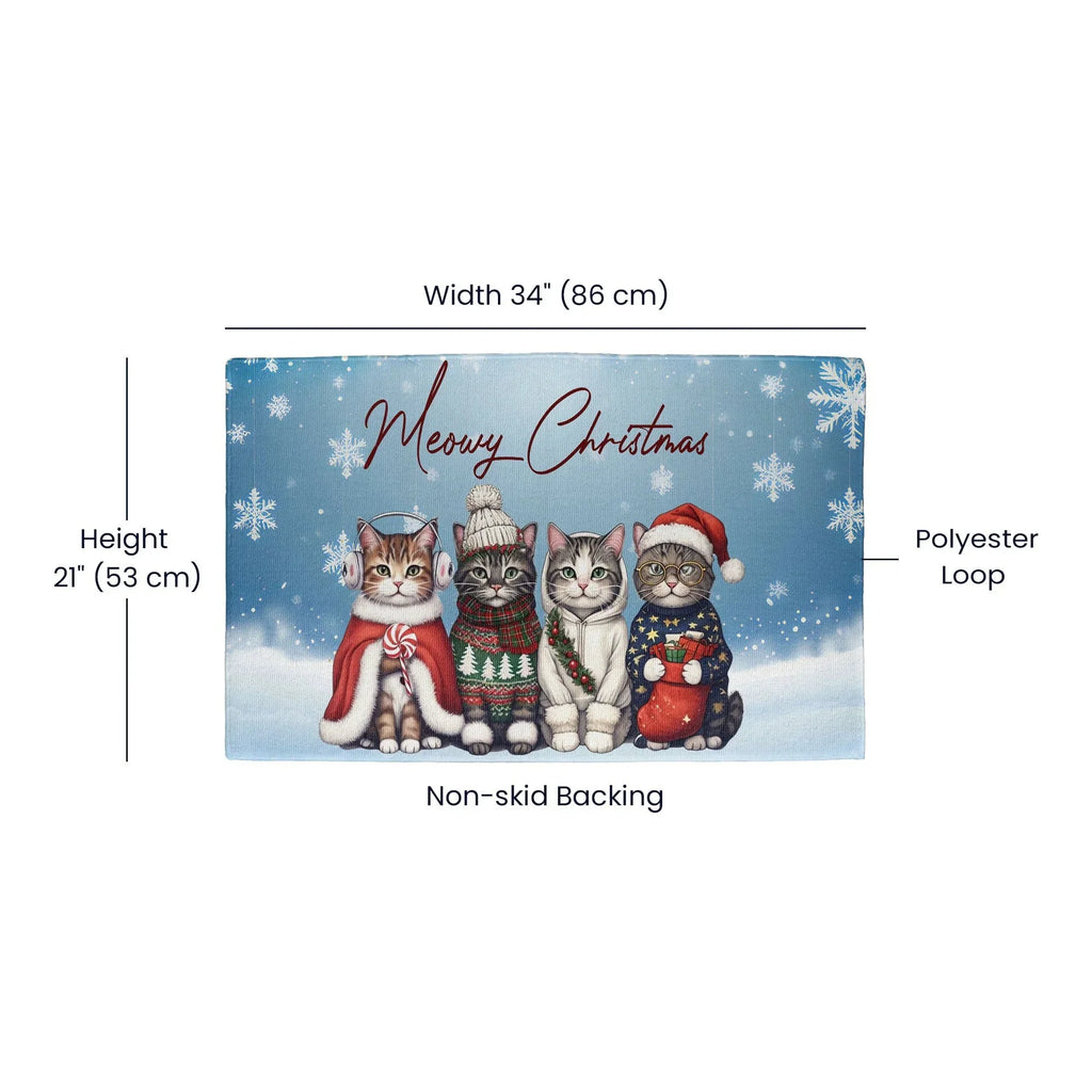 Meowy Christmas Doormat – Full Color Cat Holiday Welcome Mat Gift