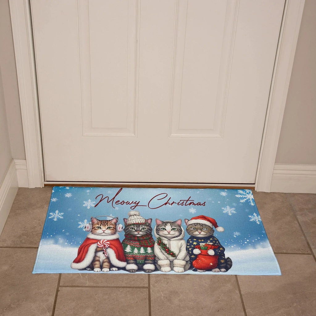 Meowy Christmas Doormat – Full Color Cat Holiday Welcome Mat Gift