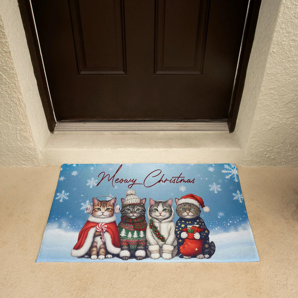 Meowy Christmas Doormat – Full Color Cat Holiday Welcome Mat Gift