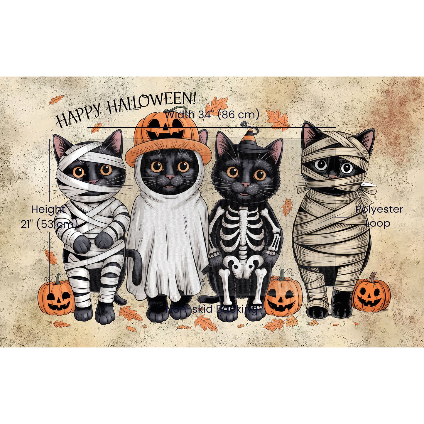 Happy Halloween Cat Doormat – Cute Black Cats in Costumes Welcome Mat – Funny Spooky Fall Décor for Cat Lovers - Mallard Moon