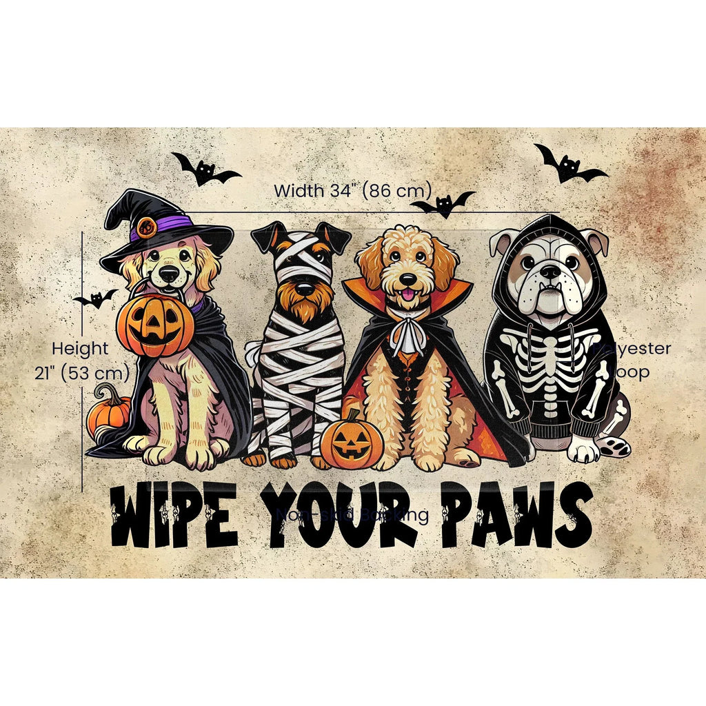 Wipe Your Paws Halloween Doormat – Cute Dogs in Costumes Welcome Mat – Funny Spooky Fall Decor for Dog Lovers