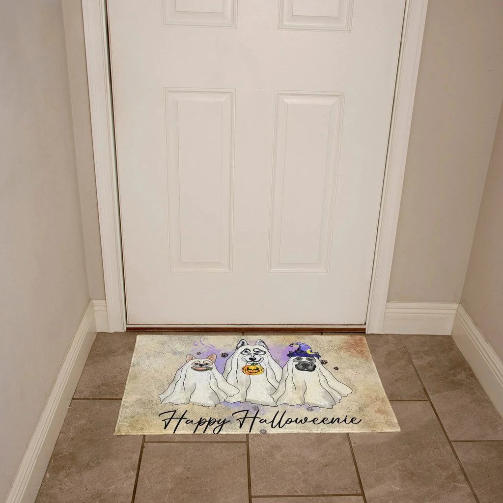 Happy Halloweenie Dog Doormat – Funny Ghost Dogs Welcome Mat – Cute Spooky Fall Décor for Dog Lovers