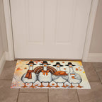 Thanksgiving Goose Family Doormat – Funny Fall Welcome Mat with Pilgrim Geese, Turkey, and Pumpkin Latte – Autumn Front Porch Décor