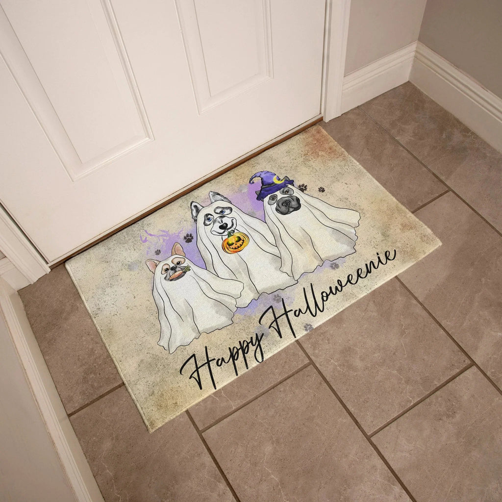 Happy Halloweenie Dog Doormat – Funny Ghost Dogs Welcome Mat – Cute Spooky Fall Décor for Dog Lovers