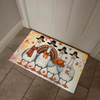 Thanksgiving Goose Family Doormat – Funny Fall Welcome Mat with Pilgrim Geese, Turkey, and Pumpkin Latte – Autumn Front Porch Décor