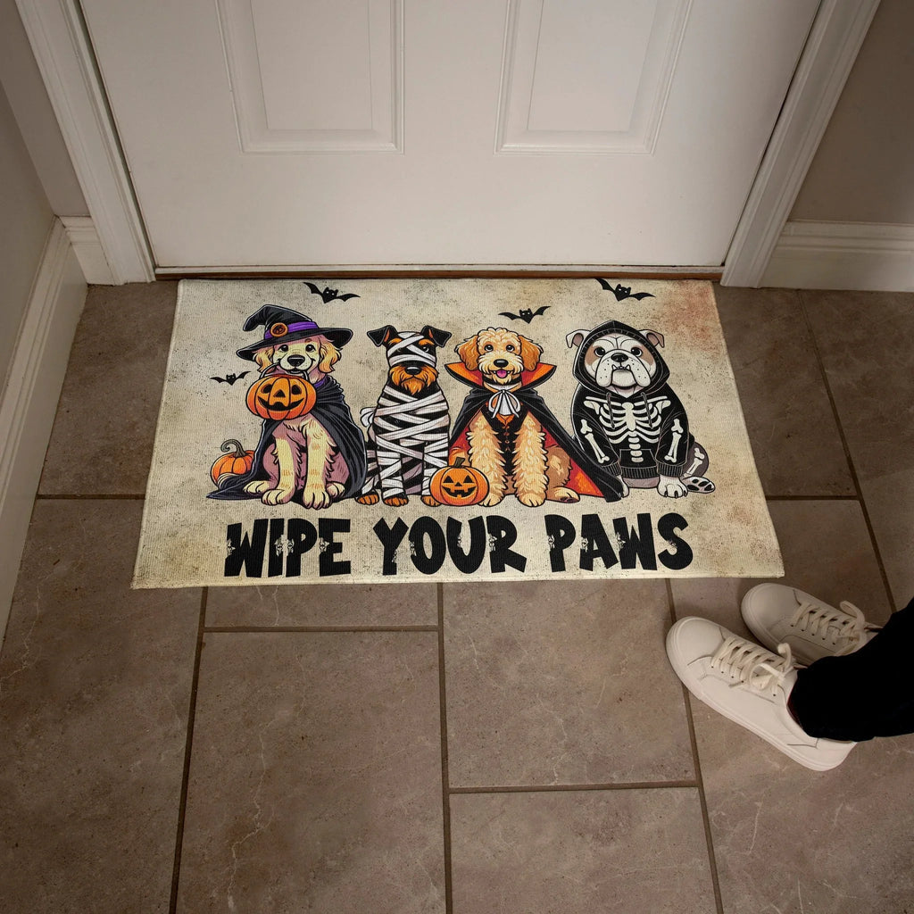 Wipe Your Paws Halloween Doormat – Cute Dogs in Costumes Welcome Mat – Funny Spooky Fall Decor for Dog Lovers
