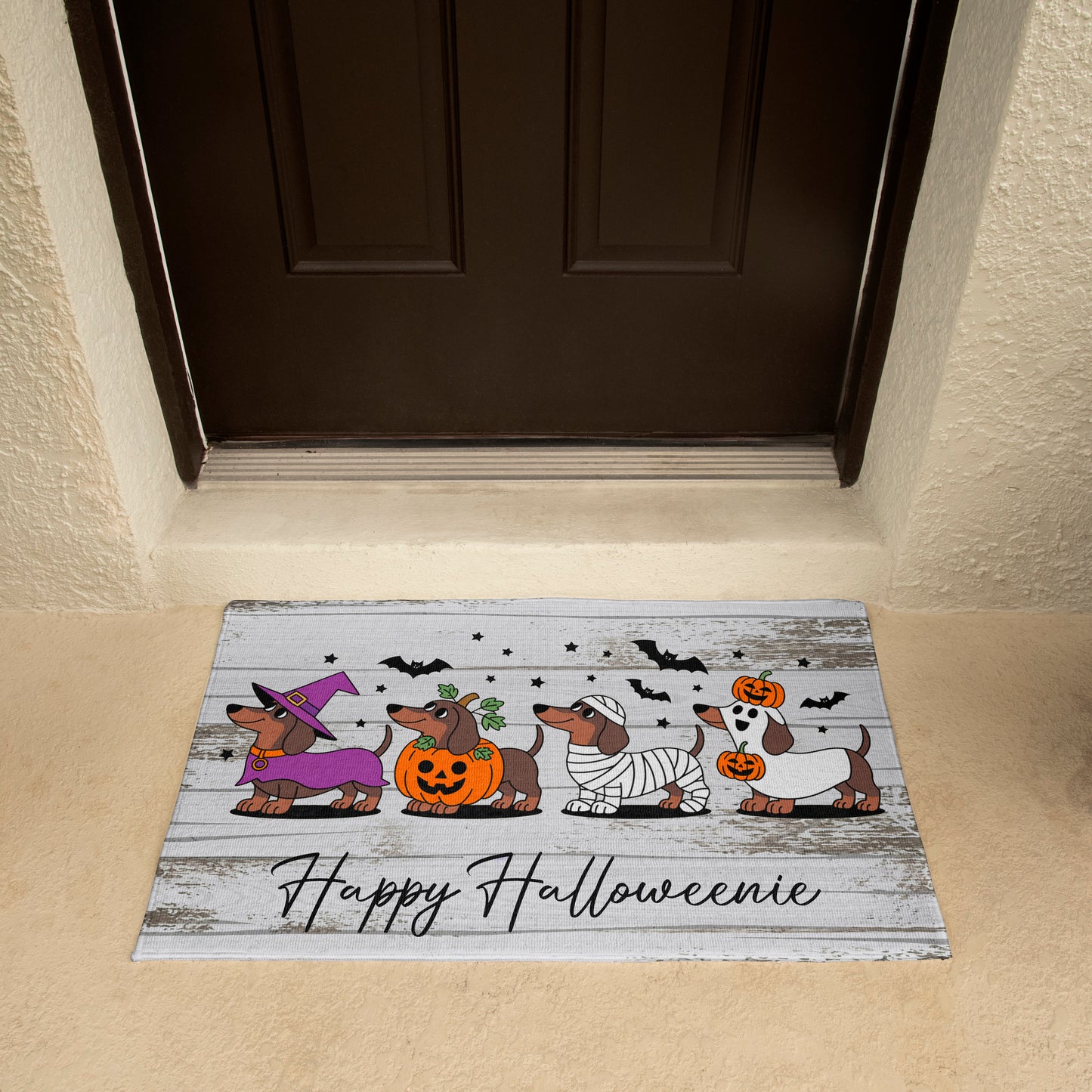 Happy Halloweenie Dachshund Doormat – Cute Halloween Dog Mat Décor - Mallard Moon