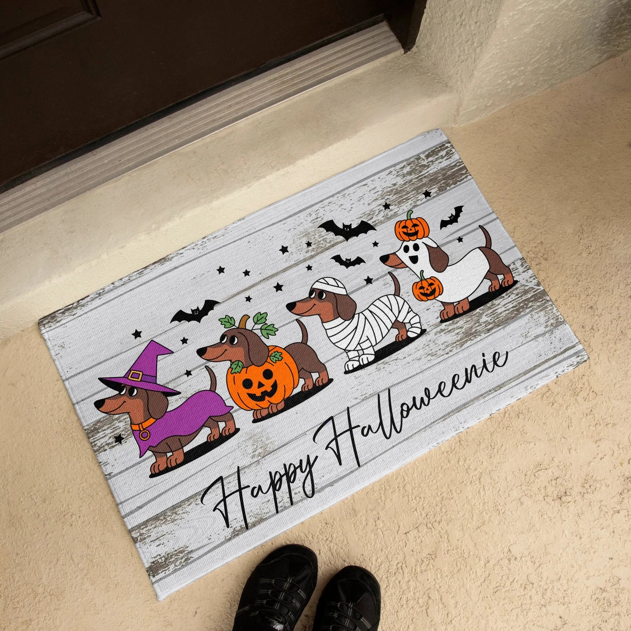 Happy Halloweenie Dachshund Doormat – Cute Halloween Dog Mat Décor