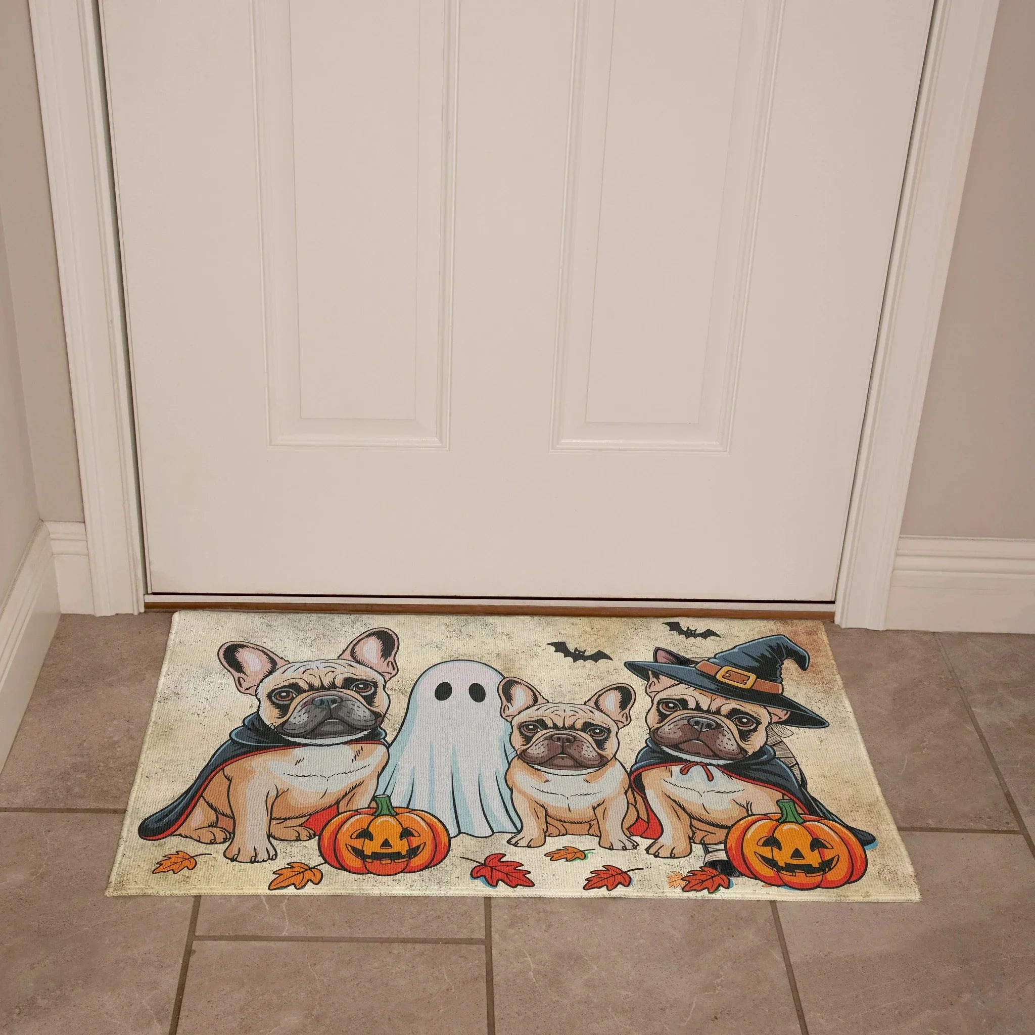 French Bulldog Halloween Doormat – Cute Spooky Dogs Welcome Mat – Funny Fall Décor for Dog Lovers