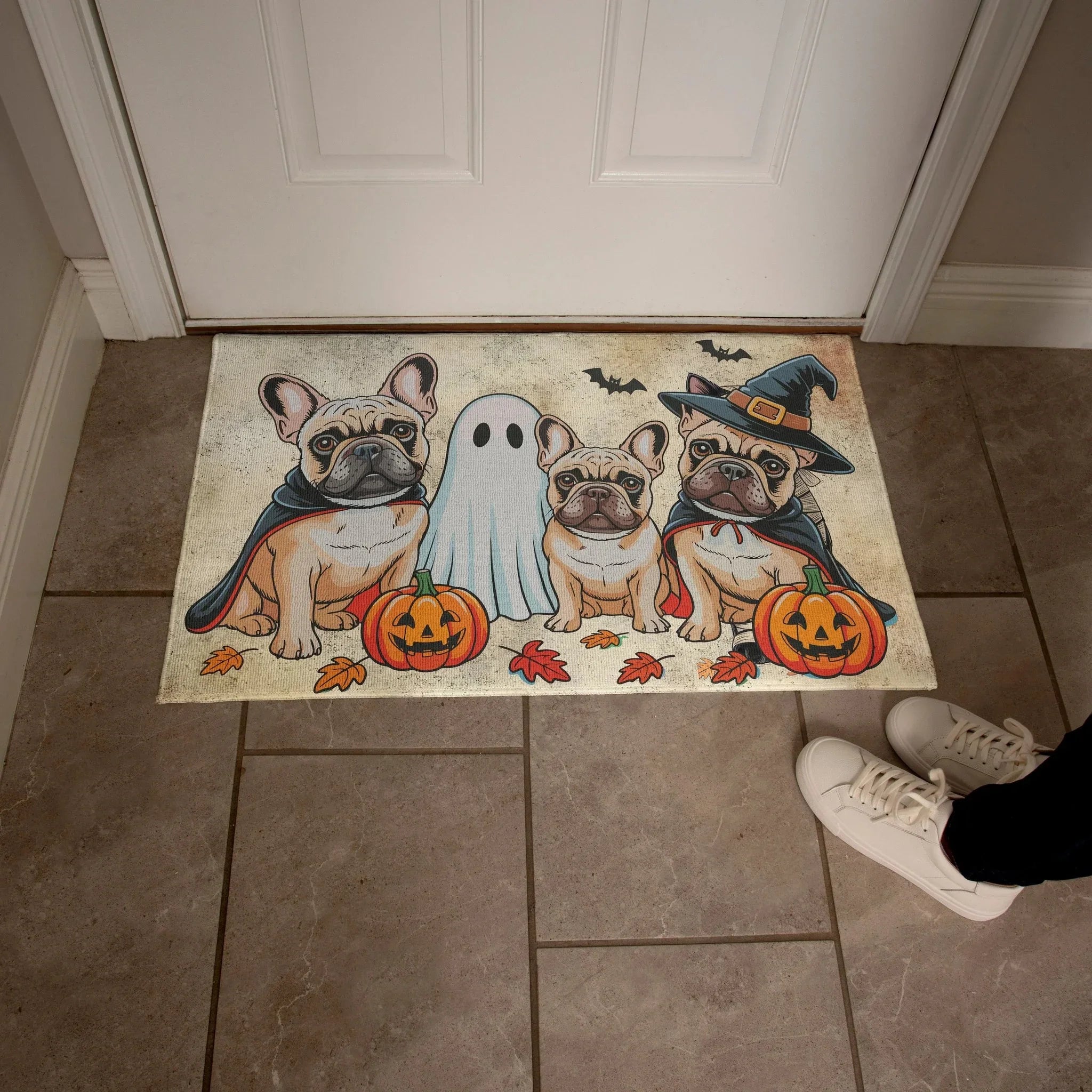French Bulldog Halloween Doormat – Cute Spooky Dogs Welcome Mat – Funny Fall Décor for Dog Lovers