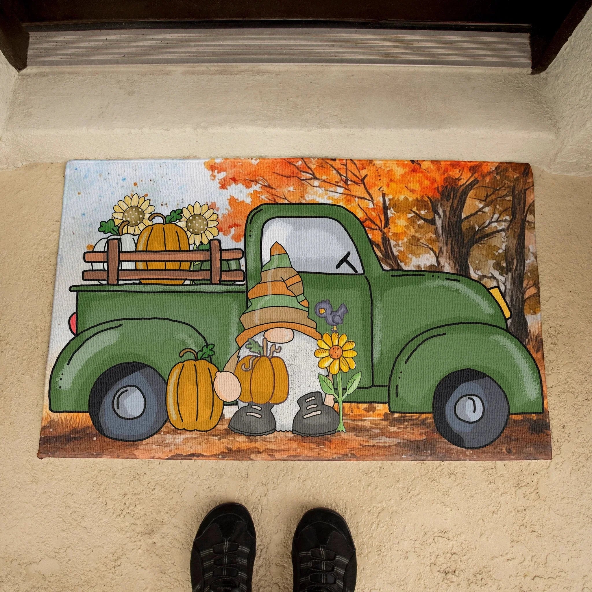 Pumpkin Gnome Fall Doormat – Full-Color Autumn Truck Porch Décor Indoor-Outdoor Mat