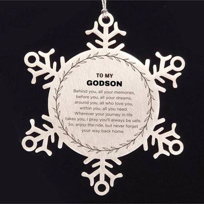 Inspirational Godson Snowflake Ornament - Behind you, all your Memories, Before you, all your Dreams - Birthday, Christmas Holiday Gifts