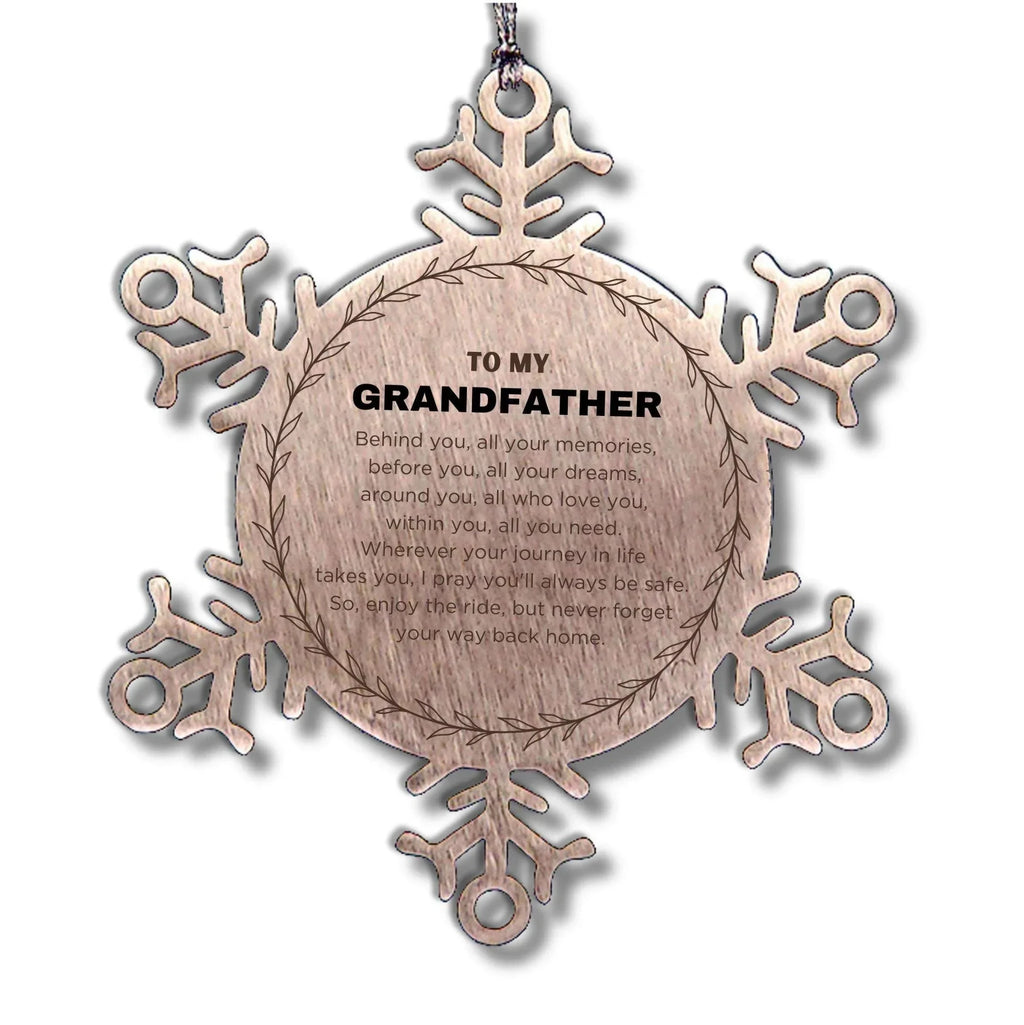 Inspirational Grandfather Snowflake Ornament - Behind you, all your Memories, Before you, all your Dreams - Birthday, Christmas Holiday Gifts