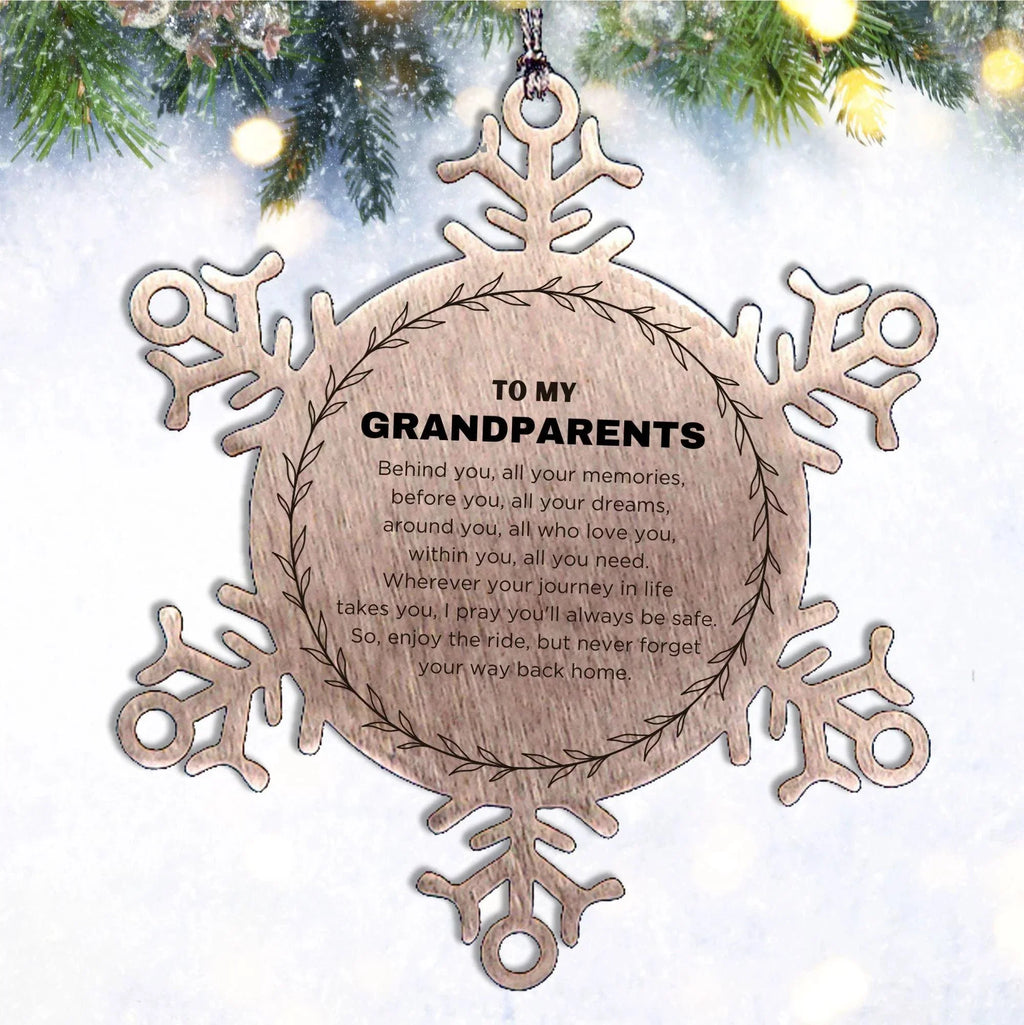 Inspirational Grandparents Snowflake Ornament - Behind you, all your Memories, Before you, all your Dreams - Birthday, Christmas Holiday Gifts