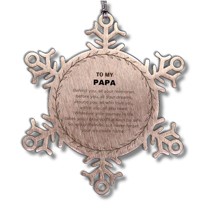 Inspirational Papa Snowflake Ornament- Behind you, all your Memories, Before you, all your Dreams - Birthday, Christmas Holiday Gifts