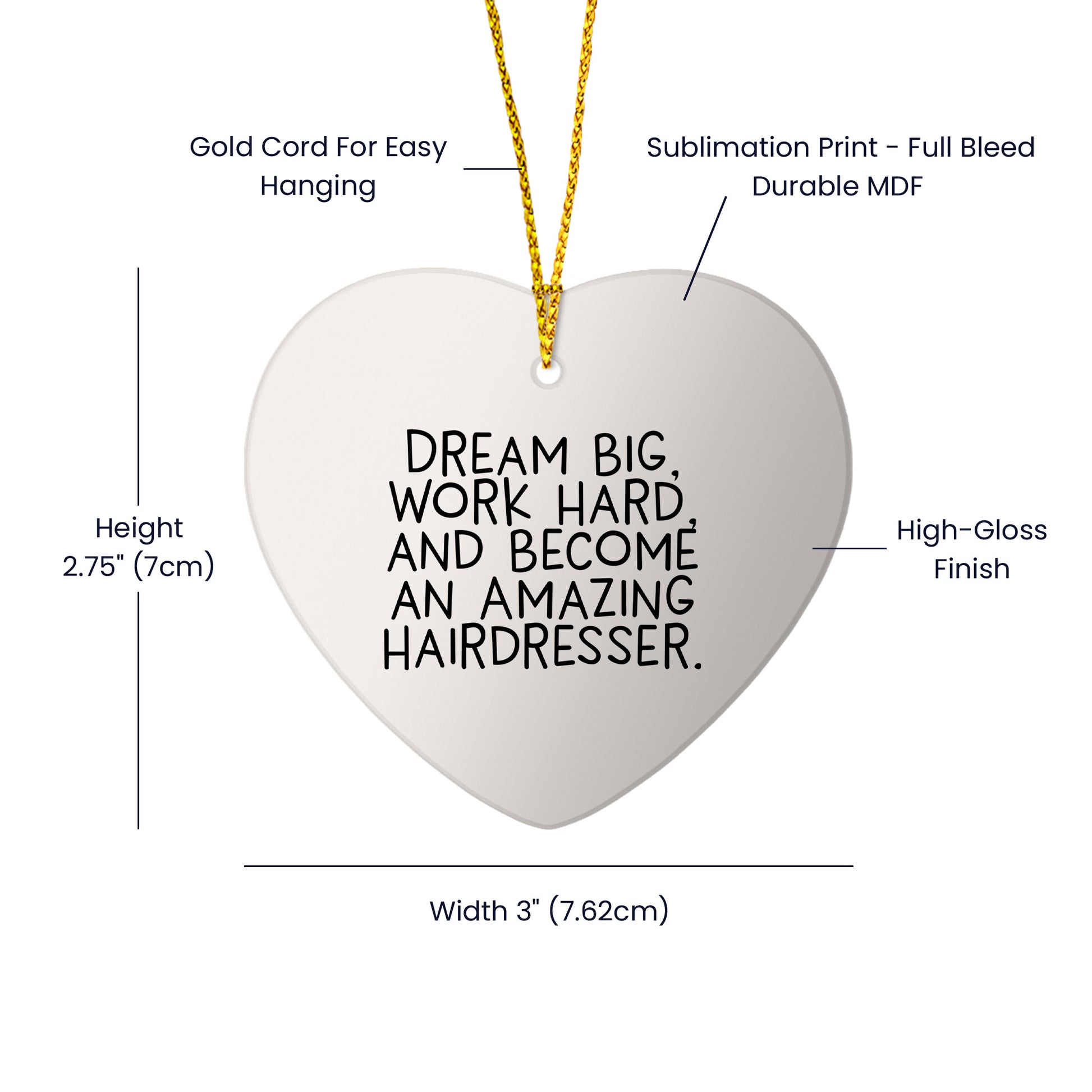 Inspiring Hairdresser Christmas Gifts - 'Dream Big, Work Hard' Heart Ornament