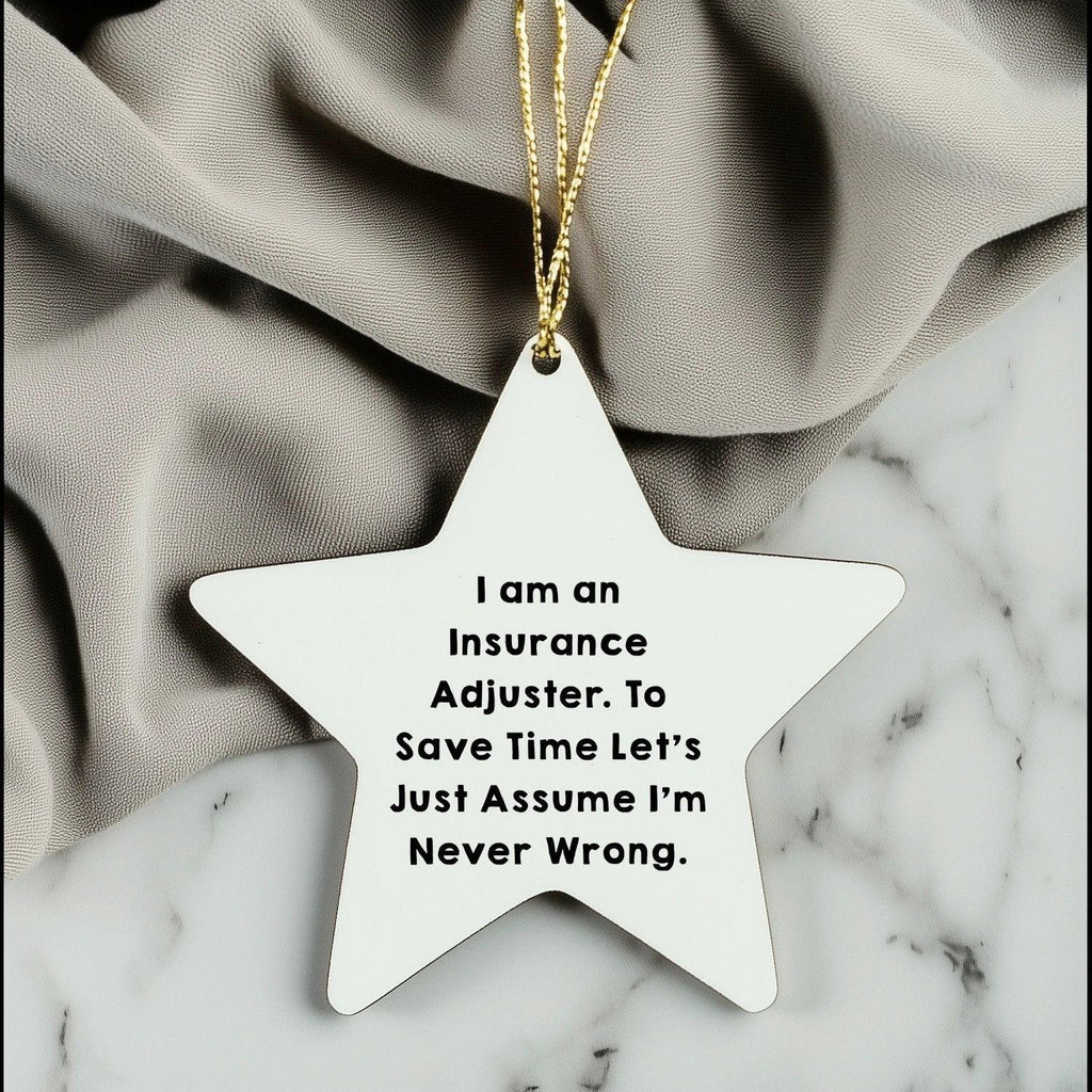 Insurance Adjuster Funny Gifts from Friends to Coworkers - I Am An Insurance Adjuster. To Save Time Let's Just Assume I'm Never Wrong. Christmas Star Ornament for Insurance Adjuster, Men, and Women