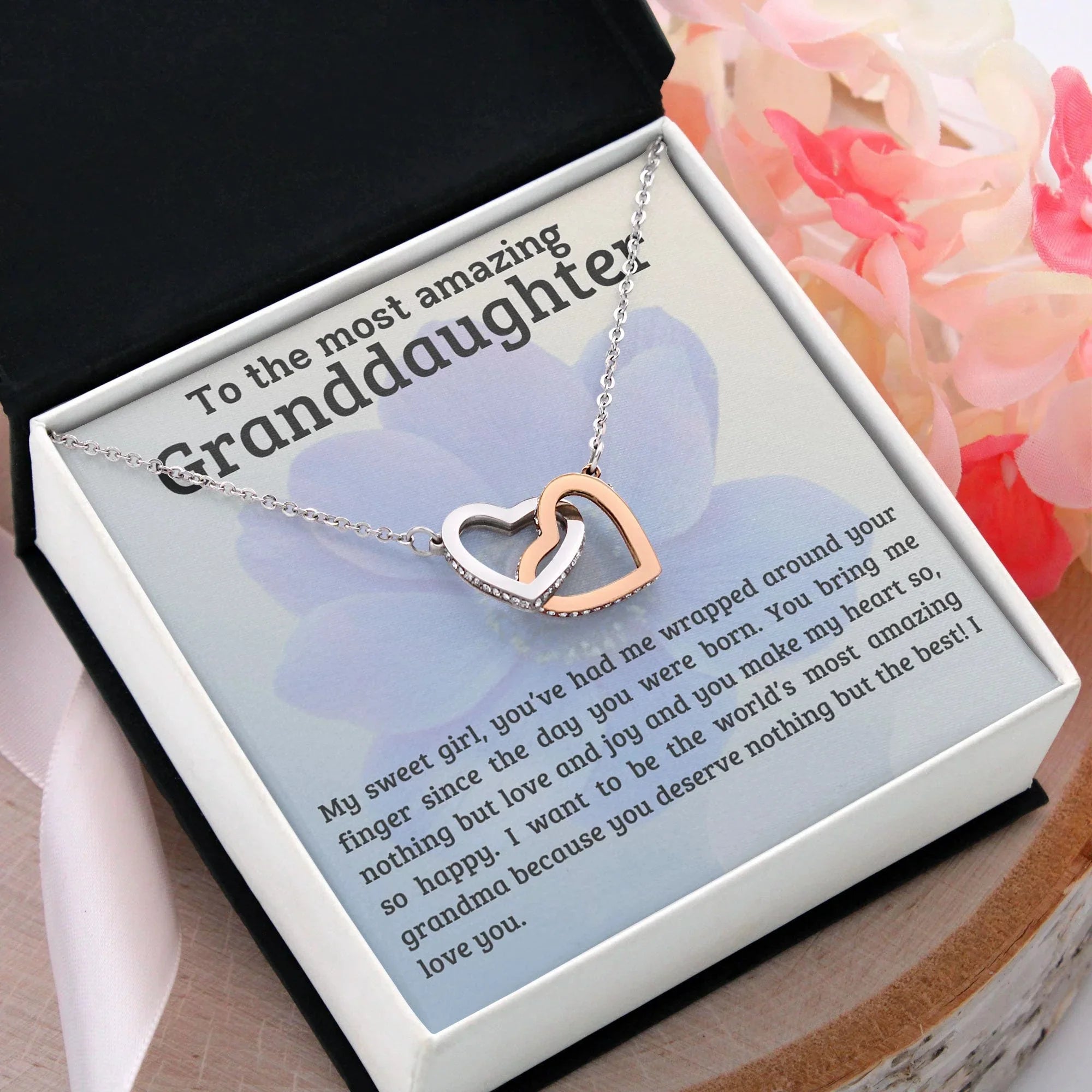 To My Amazing Granddaughter - You Bring Me Love and Joy - Personalized Interlocking Hearts Pendant Necklace