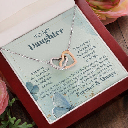 Gift for Birthday, Christmas - Daughter - Beautiful Butterfly - Interlocking Hearts Necklace - Mallard Moon Gift Shop