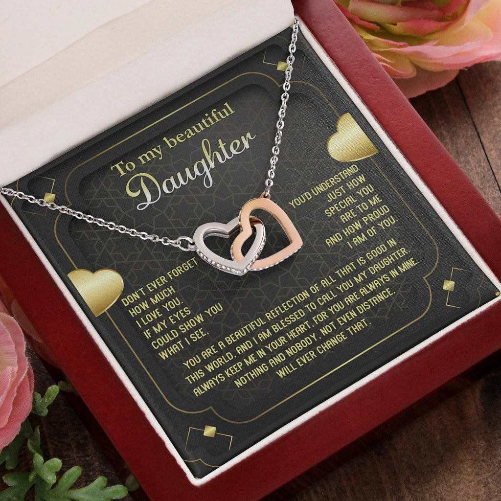 Daughter Gift for Birthday, Christmas, Graduation - Proud of You - Beautiful Reflection - Interlocking Hearts Necklace
