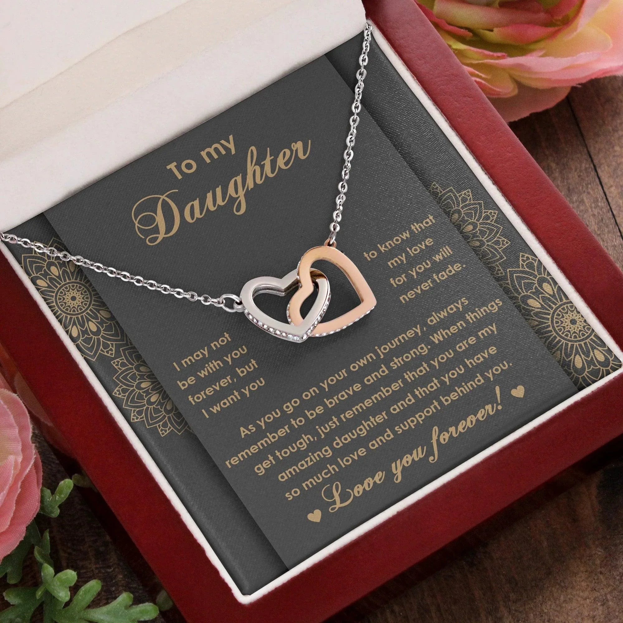 Gift for Birthday, Christmas - Daughter - Brave And Strong - Interlocking Hearts Necklace