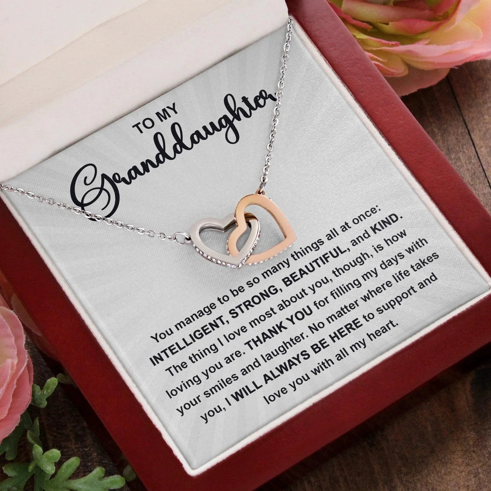 Granddaughter Gift I Will Always Be Here and I Love You With All My Heart Necklace with Heartfelt Message