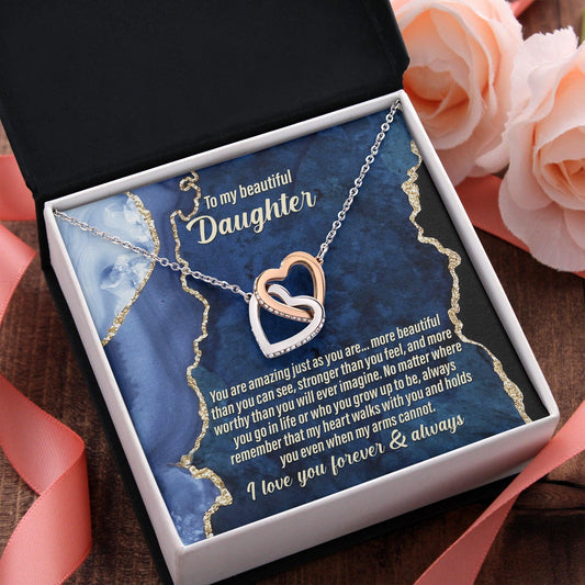 Daughter Inspirational - My Heart Walks with You - Interlocking Hearts Necklace - Mallard Moon Gift Shop