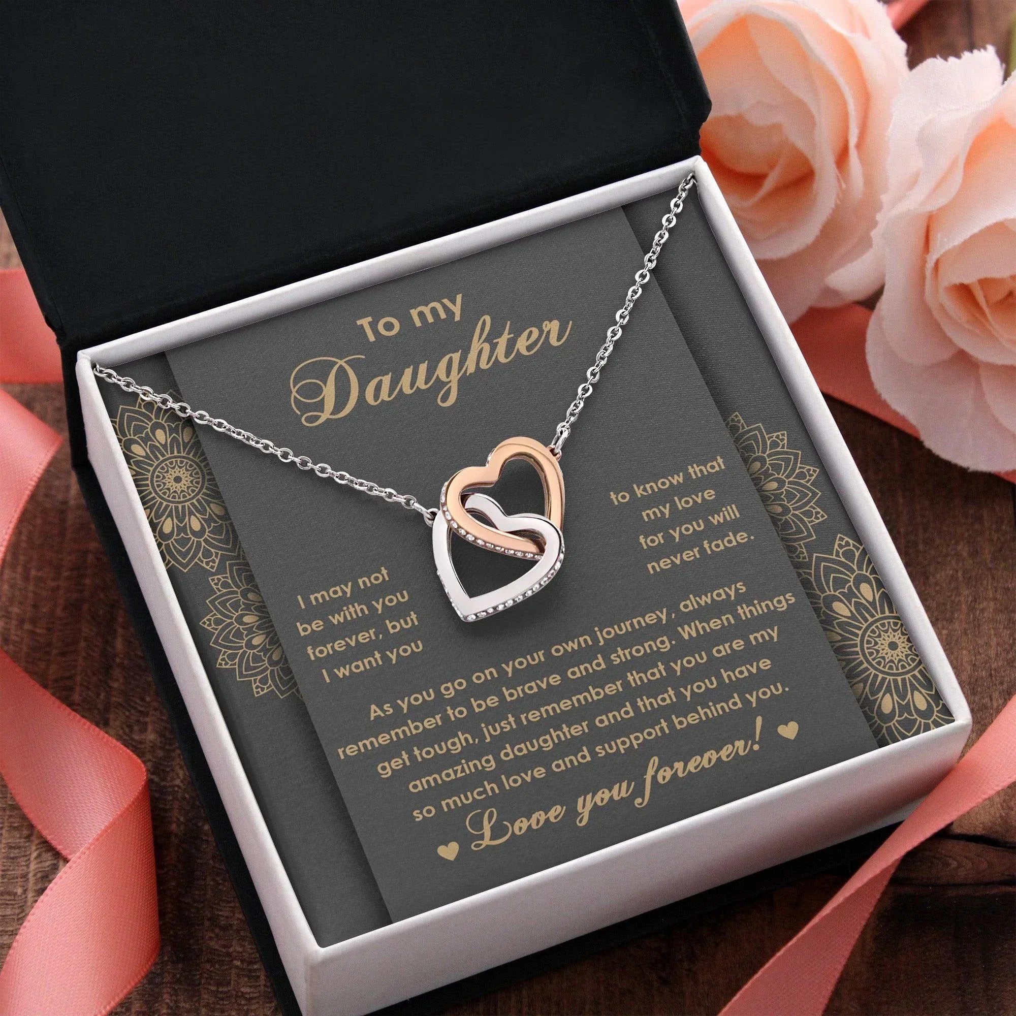 Gift for Birthday, Christmas - Daughter - Brave And Strong - Interlocking Hearts Necklace
