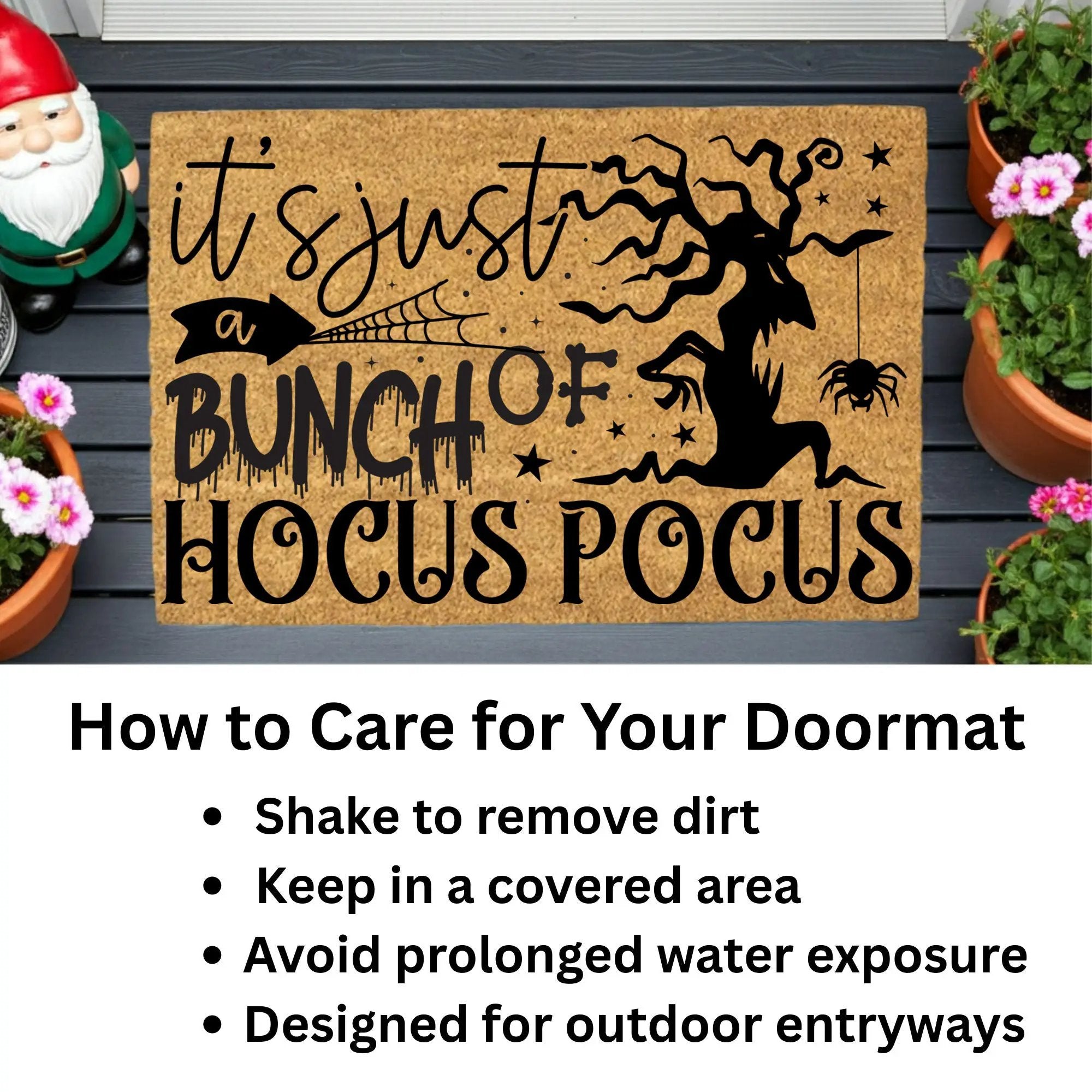 t’s Just a Bunch of Hocus Pocus Coir Doormat – Witchy Halloween Front Porch Decor | Funny Spooky Welcome Mat | Rustic Autumn Entry Rug