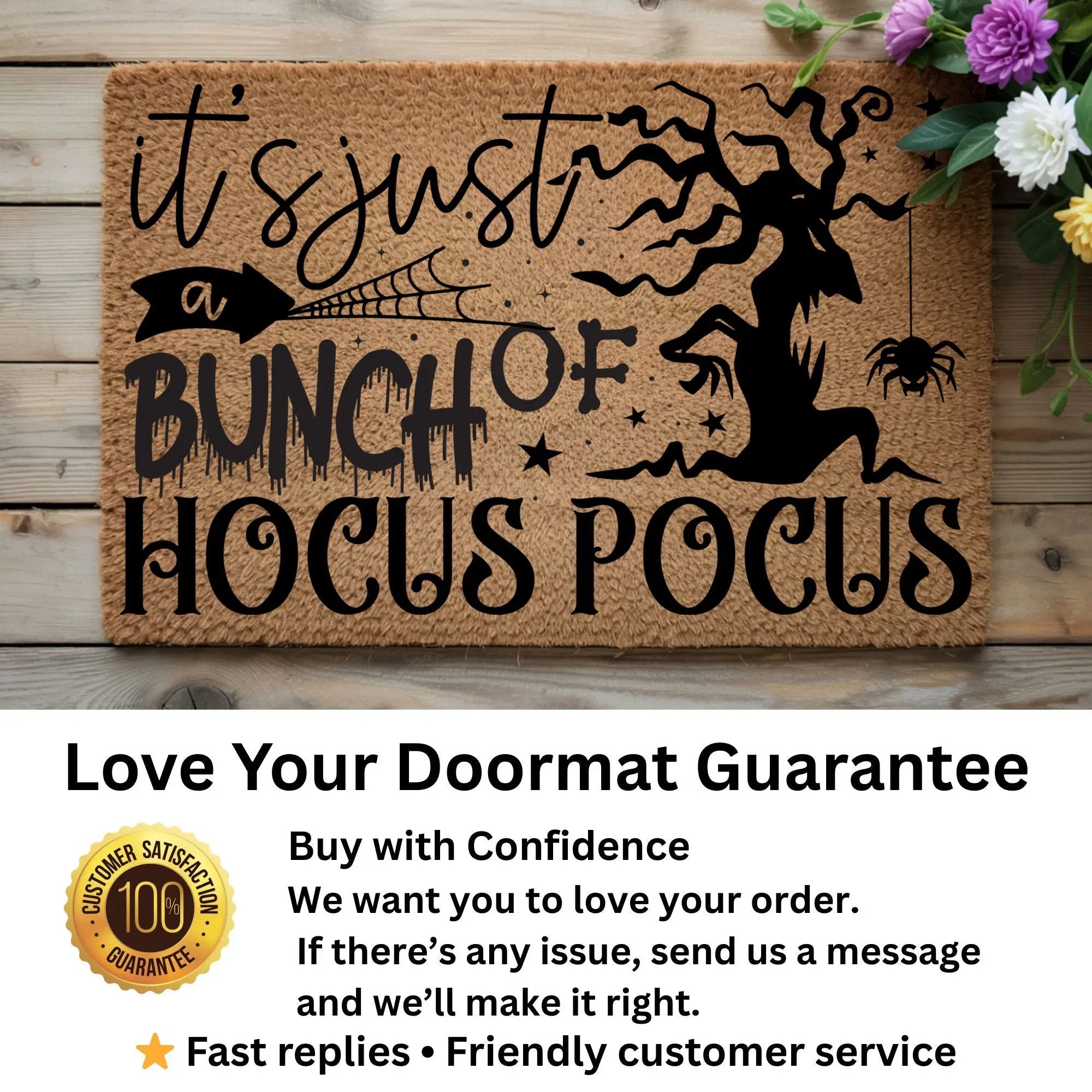 t’s Just a Bunch of Hocus Pocus Coir Doormat – Witchy Halloween Front Porch Decor | Funny Spooky Welcome Mat | Rustic Autumn Entry Rug
