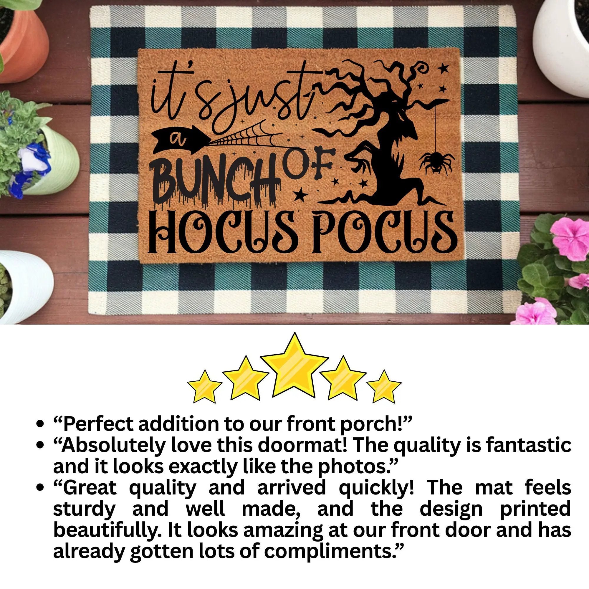 t’s Just a Bunch of Hocus Pocus Coir Doormat – Witchy Halloween Front Porch Decor | Funny Spooky Welcome Mat | Rustic Autumn Entry Rug