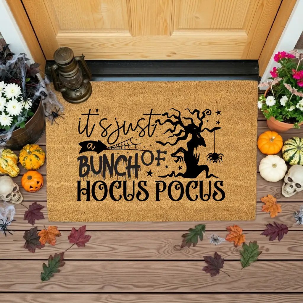 t’s Just a Bunch of Hocus Pocus Coir Doormat – Witchy Halloween Front Porch Decor | Funny Spooky Welcome Mat | Rustic Autumn Entry Rug
