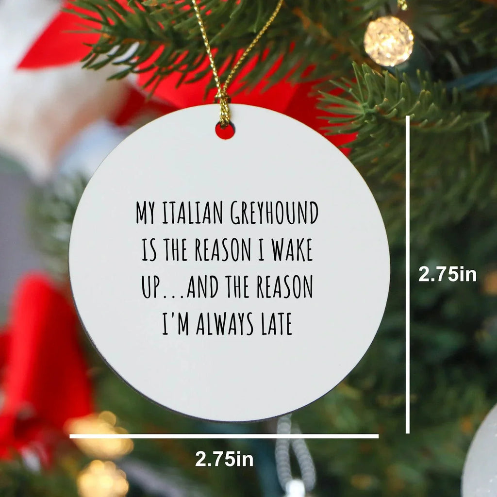 Italian Greyhound Dog Lovers Funny Circle Ornament My Italian Greyhound Is The Reason I Wake Up...and The Reason I'm Always Late Christmas Gifts