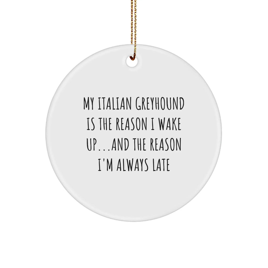 Italian Greyhound Dog Lovers Funny Circle Ornament My Italian Greyhound Is The Reason I Wake Up...and The Reason I'm Always Late Christmas Gifts