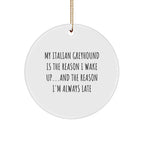 Italian Greyhound Dog Lovers Funny Circle Ornament My Italian Greyhound Is The Reason I Wake Up...and The Reason I'm Always Late Christmas Gifts