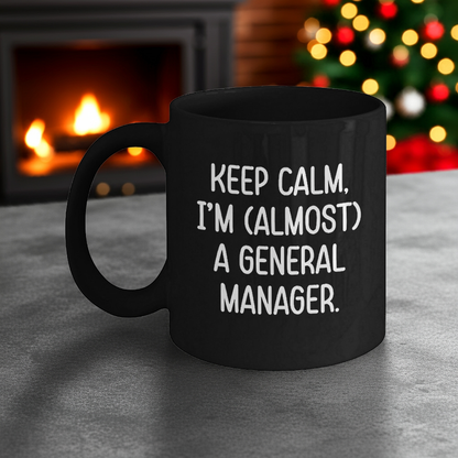 Funny General Manager Gifts, Almost There, Black Coffee Mug, Birthday Unique Gifts from Friends to General Manager - Mallard Moon Gift Shop