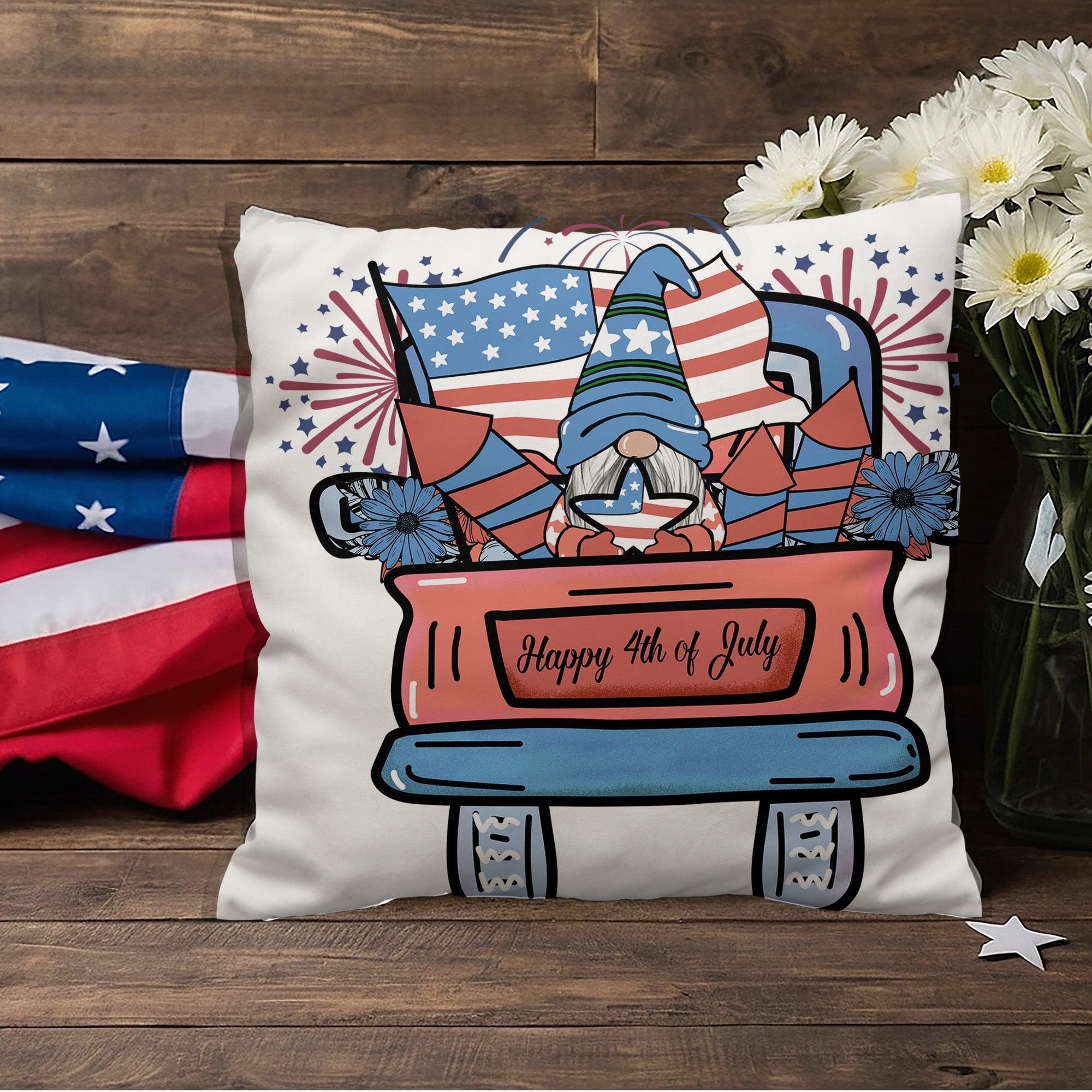 Fourth of July Gnome Parade Patriotic Indoor-Outdoor Pillow - Mallard Moon Gift Shop