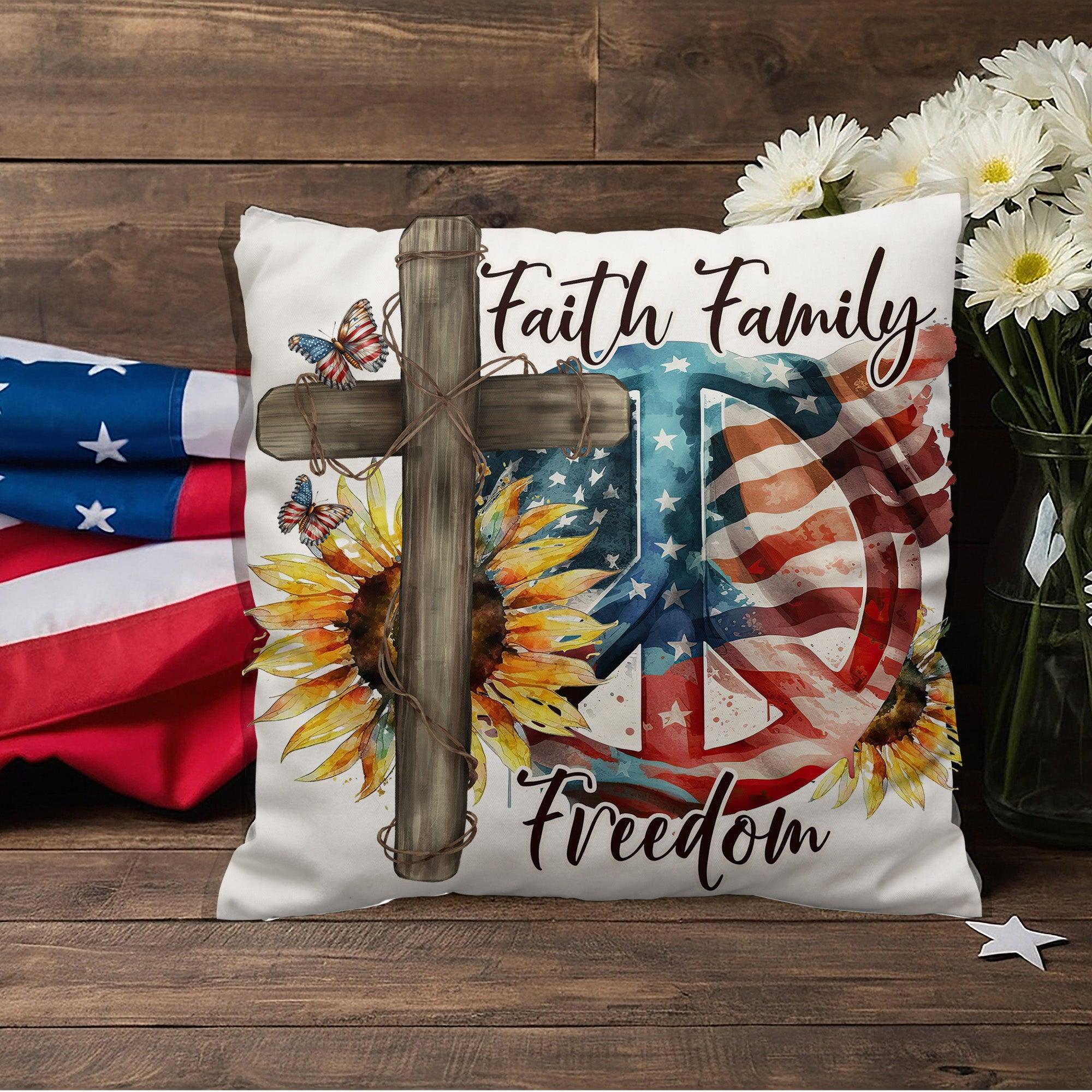 Faith Family Freedom Patriotic Indoor-Outdoor Pillow - Mallard Moon Gift Shop