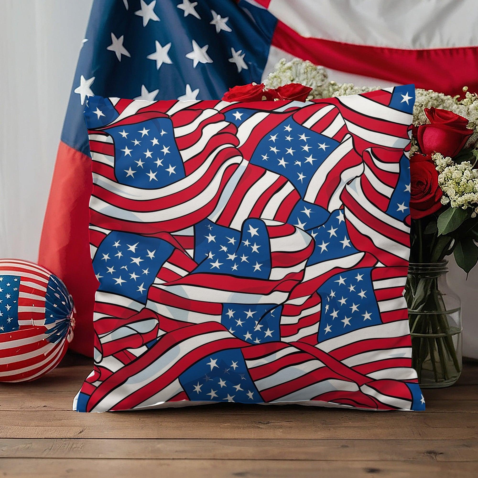 Patriotic American Flags Indoor-Outdoor Printed Pillow - Mallard Moon Gift Shop