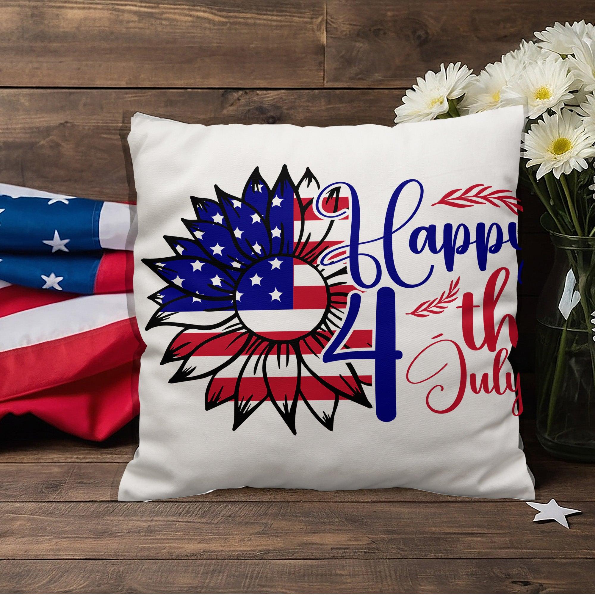 Happy 4th of July Sunflower Patriotic Indoor-Outdoor Pillow - Mallard Moon Gift Shop