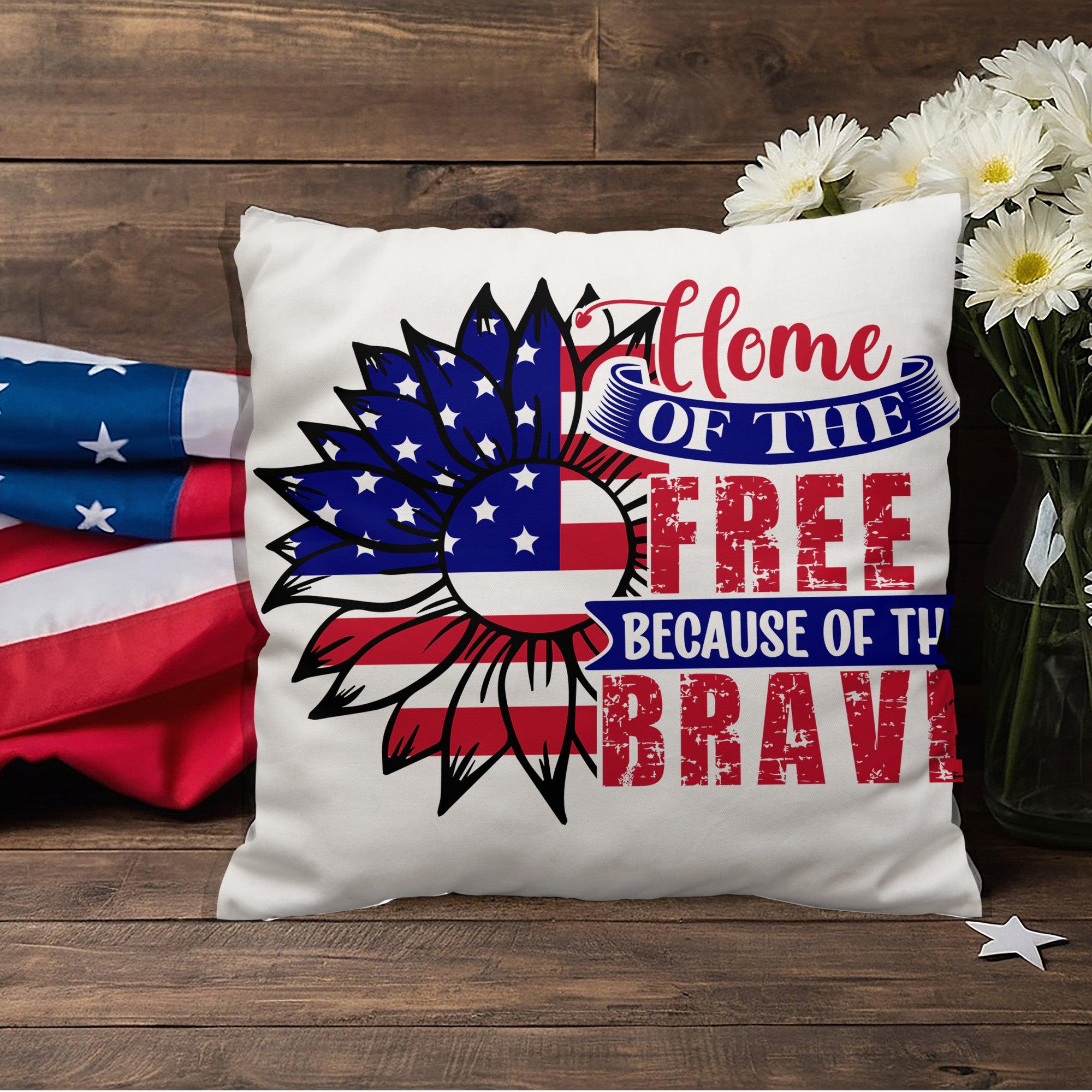 Home of the Free Because of the Brave Patriotic Indoor-Outdoor Pillow - Mallard Moon Gift Shop