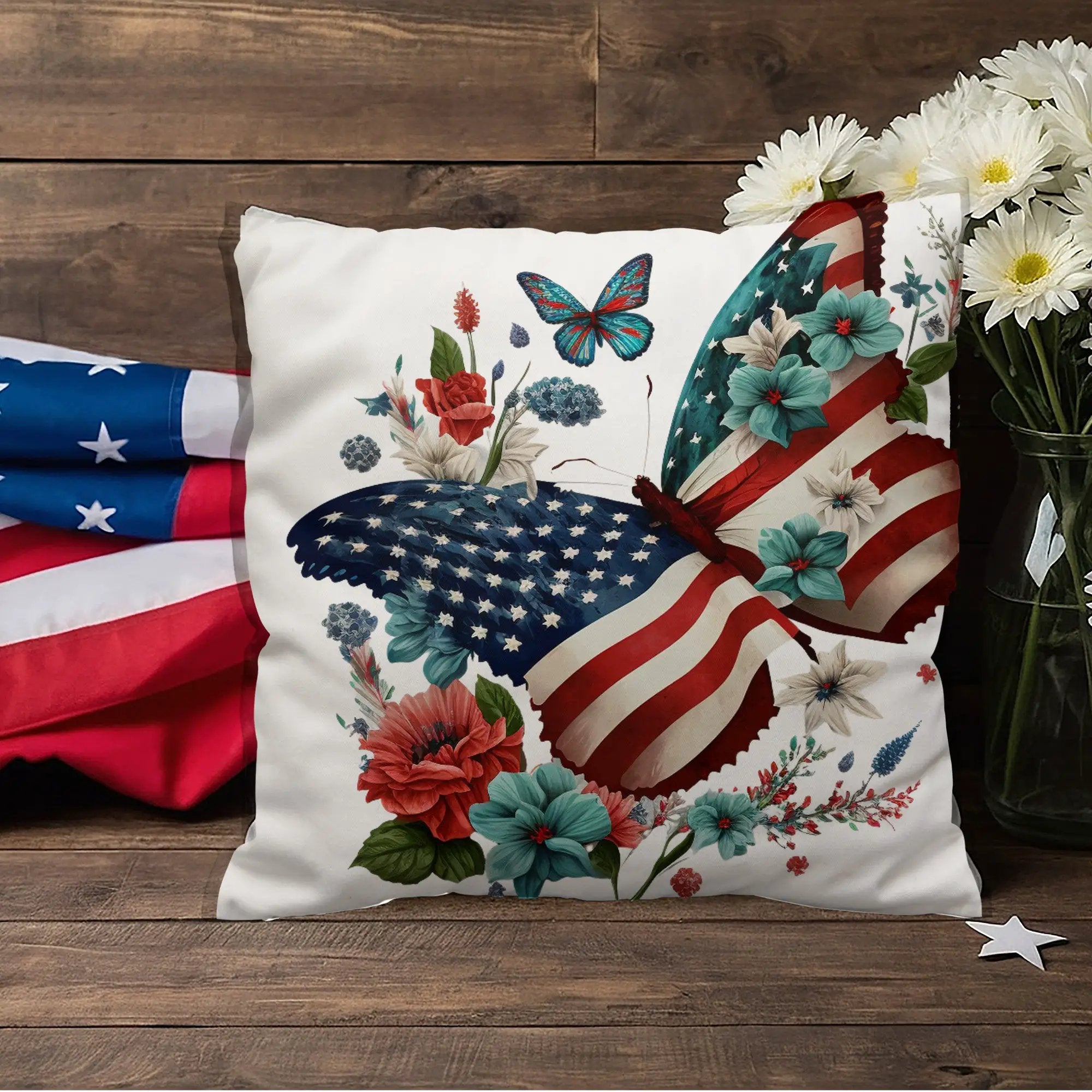 Patriotic Butterfly  Comfy Indoor-Outdoor Pillow - Mallard Moon