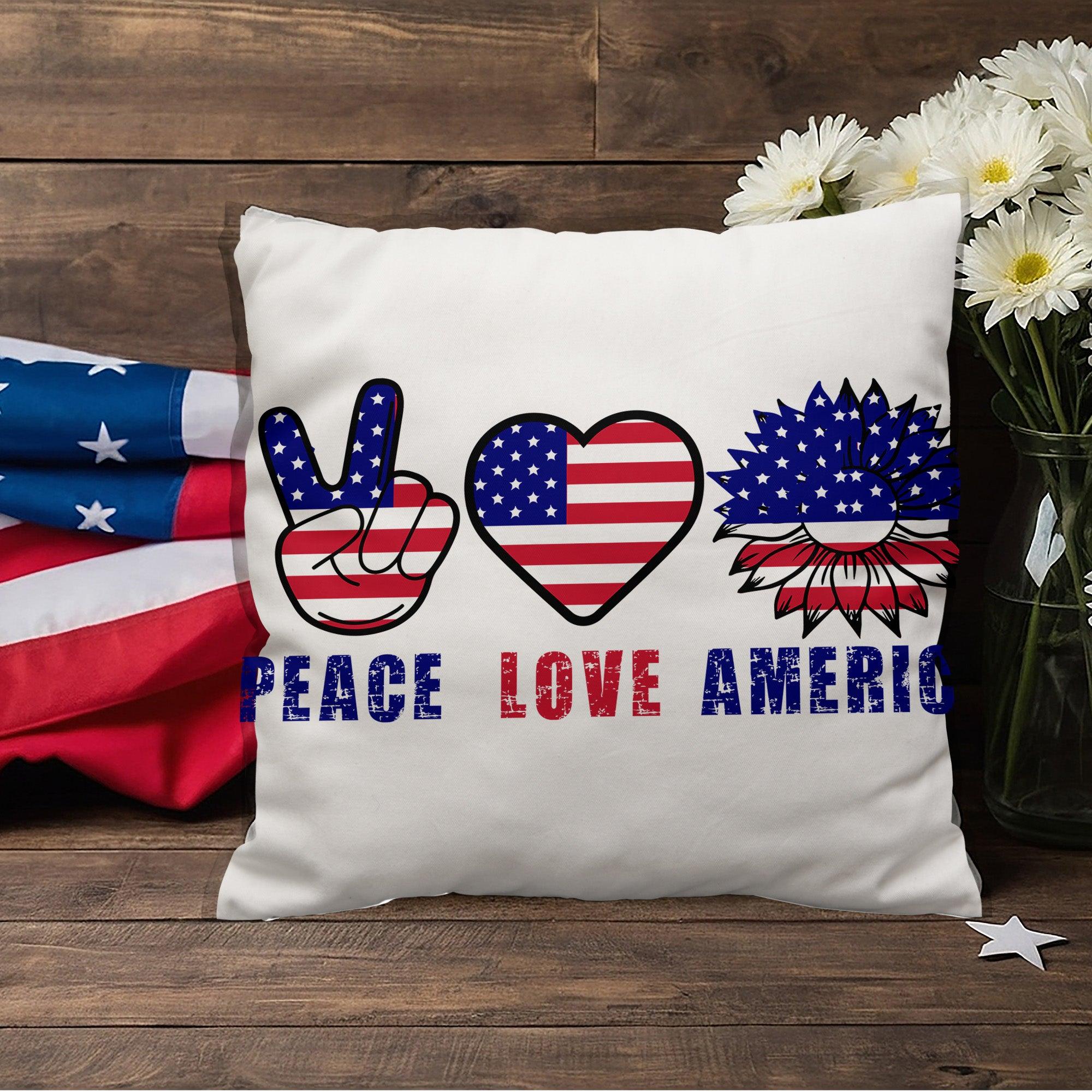 Peace Love America Patriotic Indoor-Outdoor Pillow - Mallard Moon Gift Shop