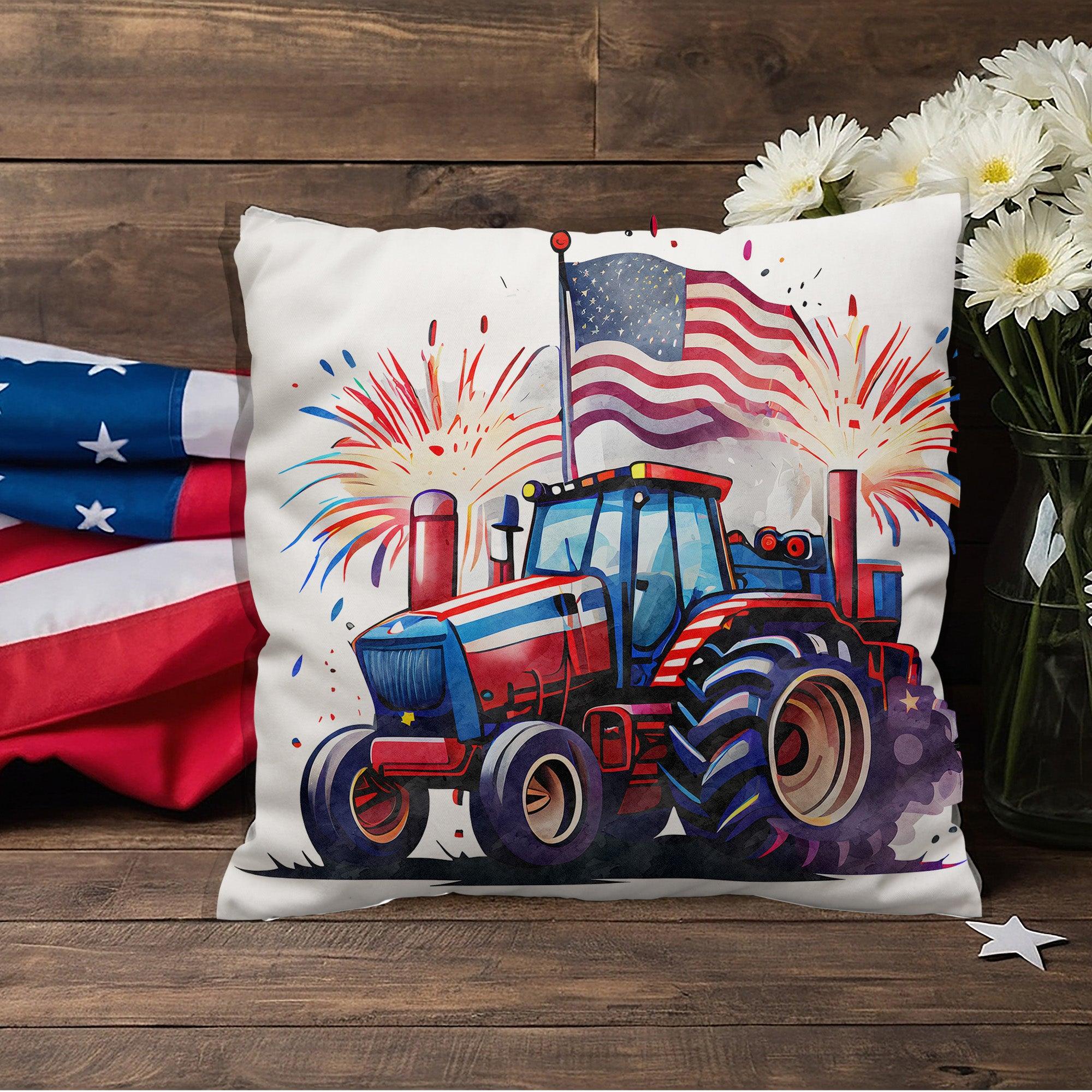 Tractor Fourth of July Parade Patriotic Indoor-Outdoor Pillow - Mallard Moon Gift Shop