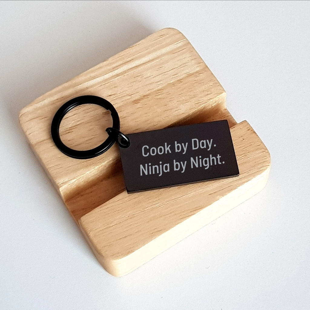 Cook By Day Funny Keychain Gifts for Mom Unique Stainless Steel Black Engraved Keychain from Family