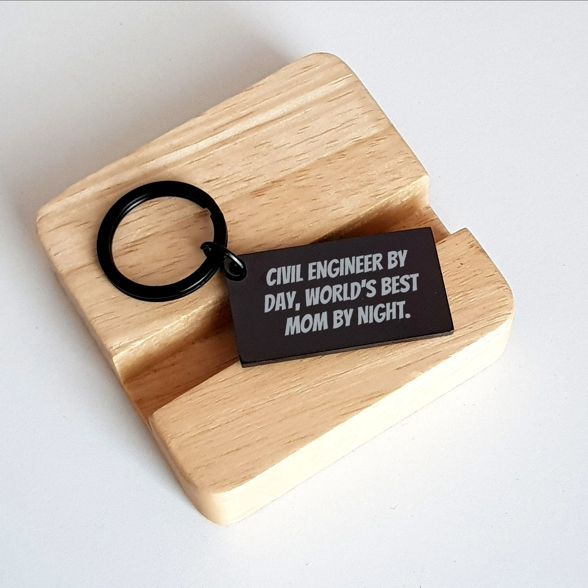 Civil Engineer Keychain, Funny 'Civil Engineer By Day, World's Best Mom By Night.' Engraved Stainless Steel Keychain for Graduation Gifts from Mom to Civil Engineer