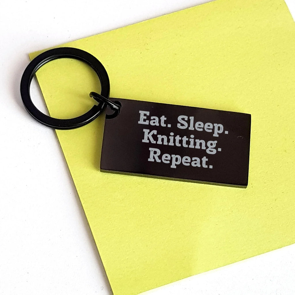 Knitting Enthusiasts Gifts for Men from Family, Eat. Sleep. Knitting. Repeat. Keychain, Father's Day Unique